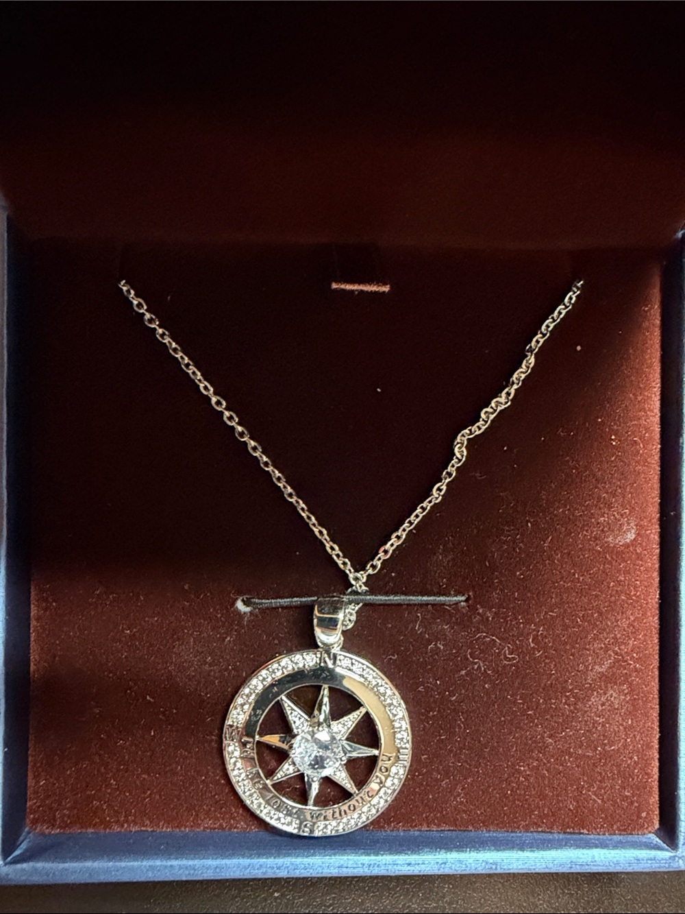 Silver Starburst Compass Pendant Necklace - Silver